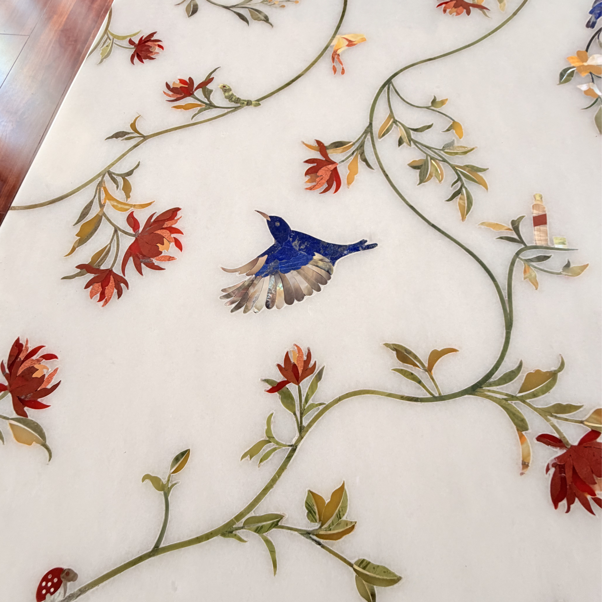 Handcrafted Italian marble Center table Intricate floral gemstone inlay pattern