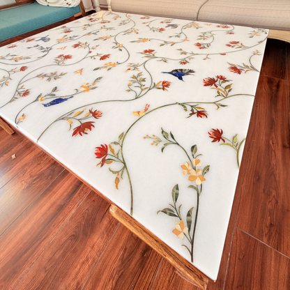 Handcrafted Italian marble Center table Intricate floral gemstone inlay pattern