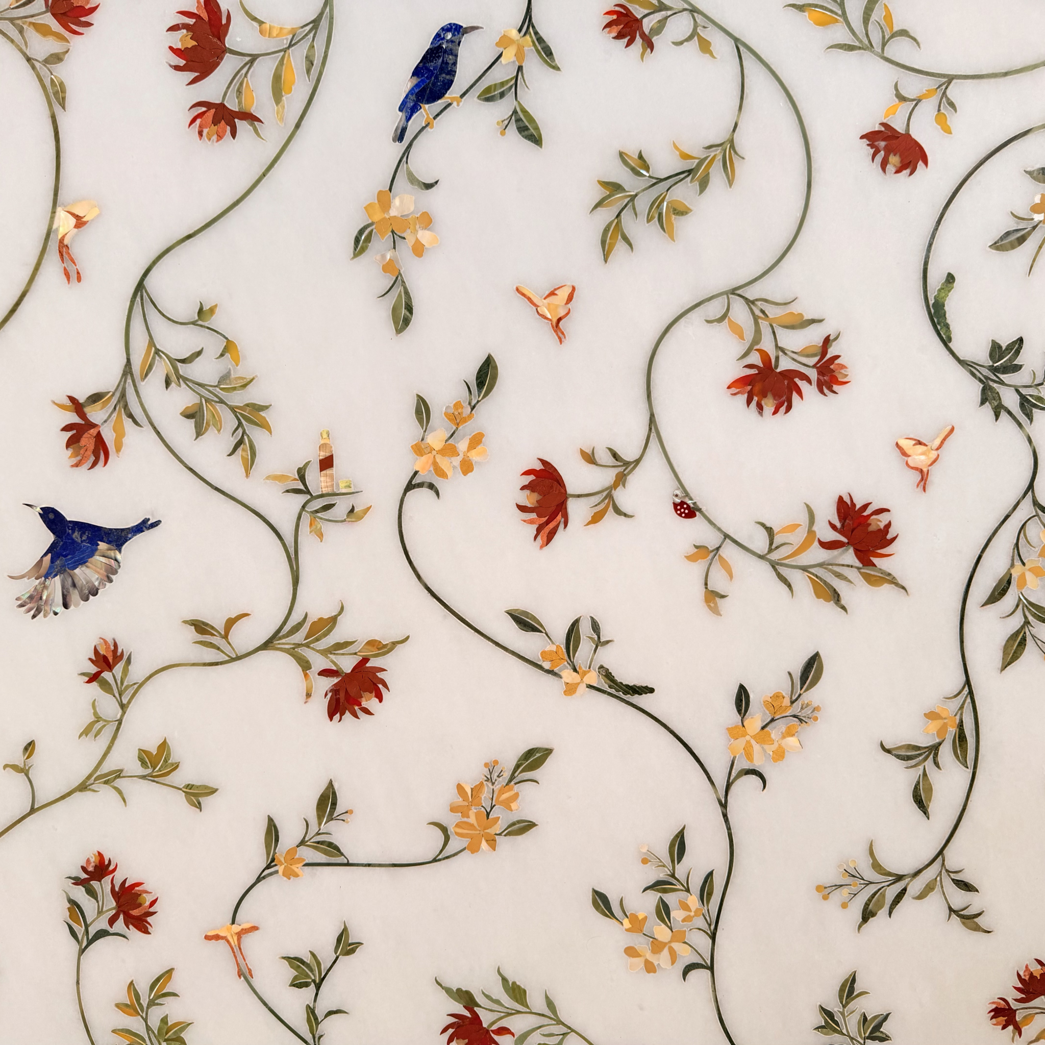 Handcrafted Italian marble Center table Intricate floral gemstone inlay pattern