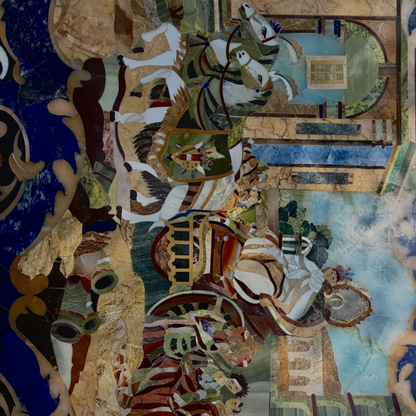 Semi-precious stone inlay table top features intricate pietra dura craftsmanship