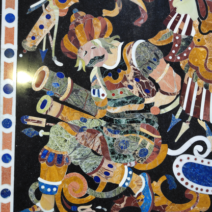 Handcrafted black marble surface Dining table with Pietra Dura stone inlay