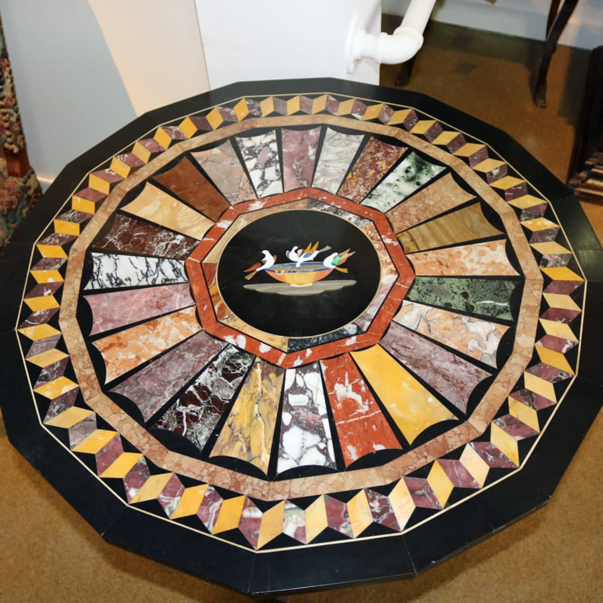 Handcrafted marble inlay Table top with Pietra Dura design