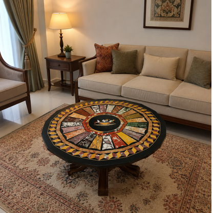 Handcrafted marble inlay Table top with Pietra Dura design
