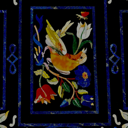 Handcrafted Pietra Dura black marble dining table With intricate floral mosaic inlay work