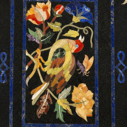 Handcrafted Pietra Dura black marble dining table With intricate floral mosaic inlay work