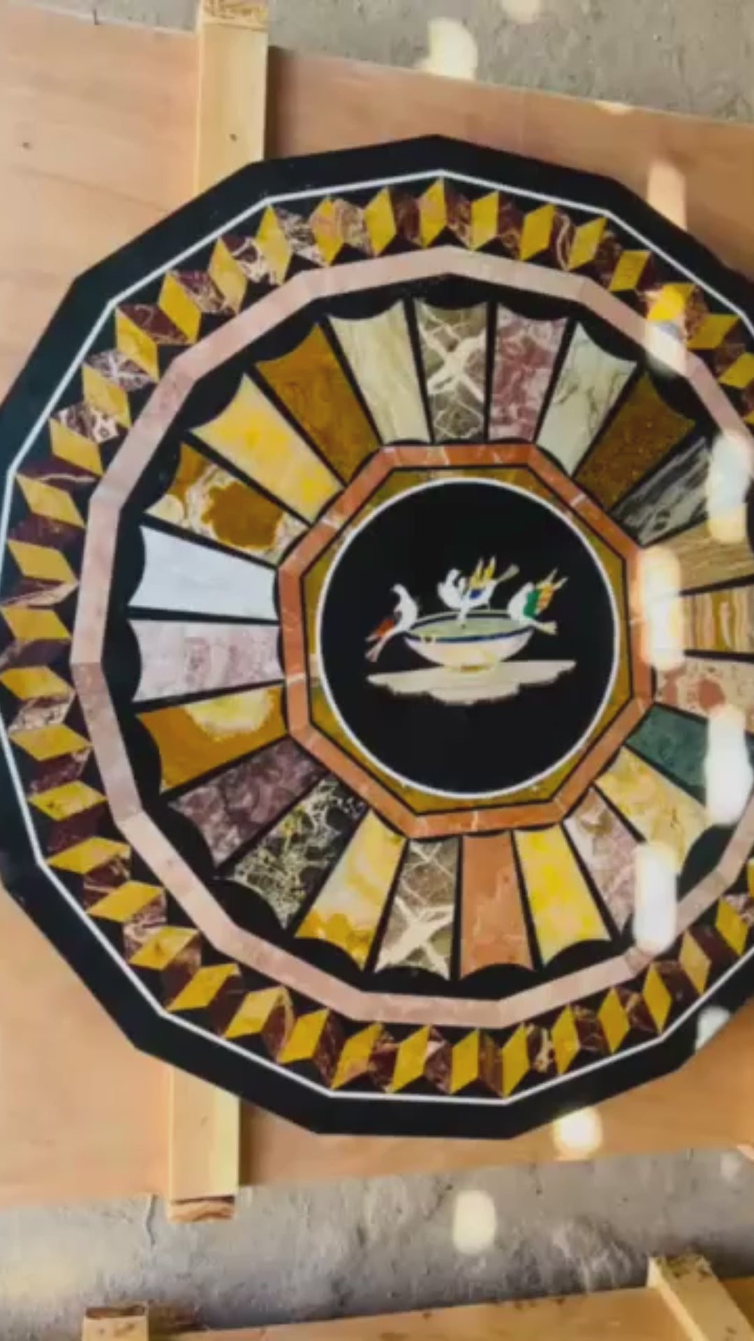 Load video: Handcrafted marble inlay Table top with Pietra Dura design